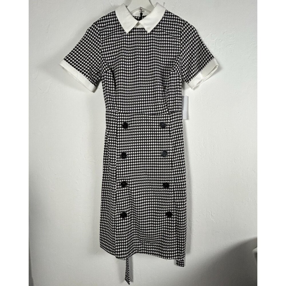 Shelby & Palmer Womens Black & Ivory Houndstooth Shift Dress Size 8P Stretch New